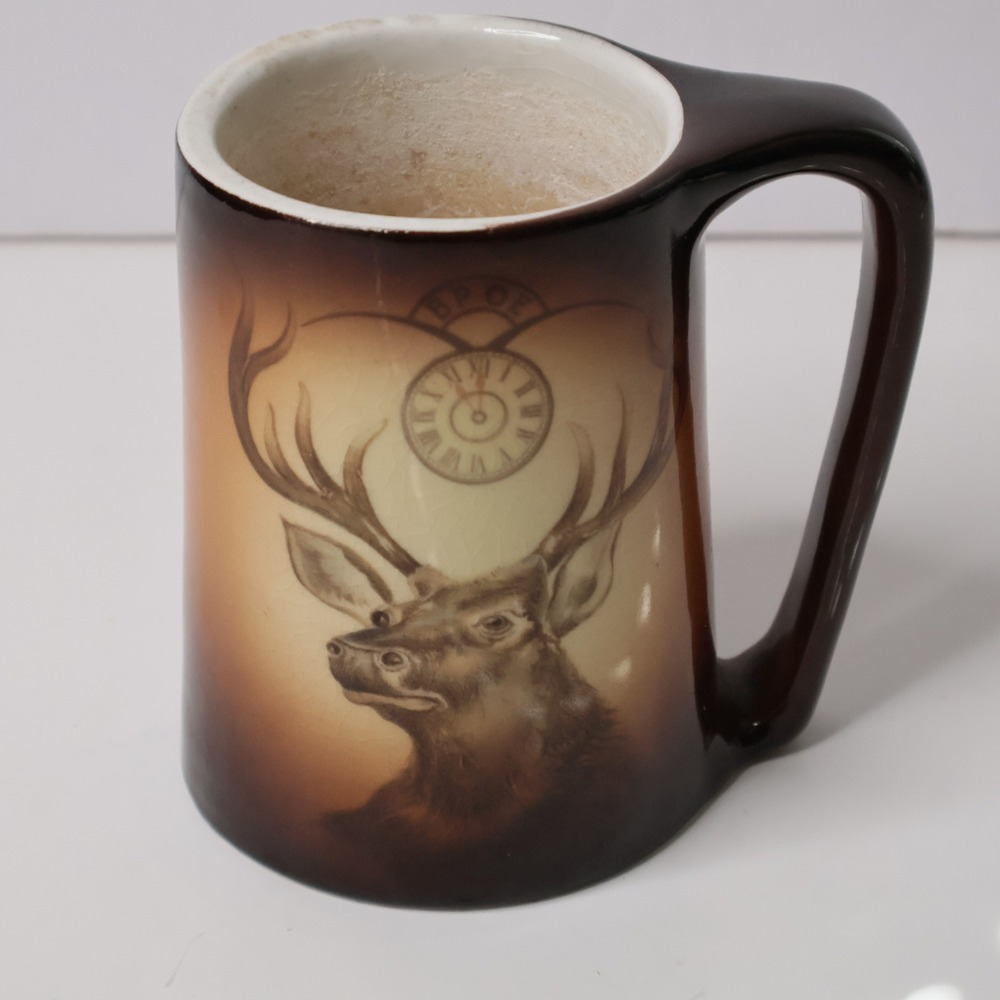 C.1900 Antique Warwick IOGA BPOE Traditional Elks Lodge Tankard Mug Brown SEE